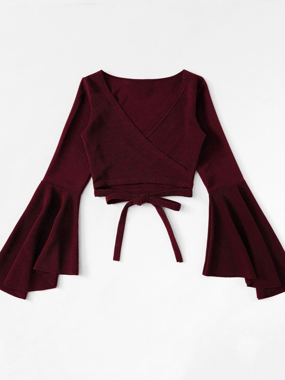 ZARA Trendy Design Spring Summer Batwing Sleeve Cropped Dark Red Top
